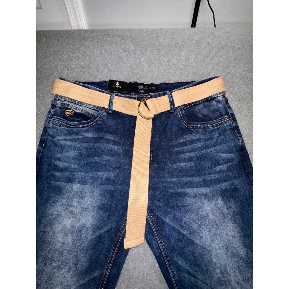 Rocawear Mens Flex Denim Slim Skinny Jeans Indigo Cloud W34 L30 With Belt RWJ009